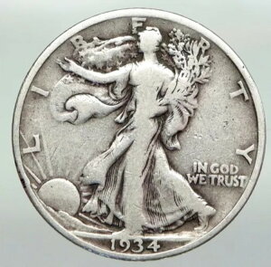 1934年アメリカ合衆国銀貨 ウォーキング・リバティ ハーフドル硬貨 白頭鷲 i92200