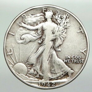 1942年アメリカ合衆国銀貨 ウォーキング・リバティ ハーフドル硬貨 白頭鷲 i92211