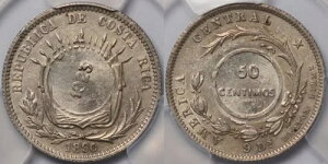 PCGS �Ӓ�ς� AU58 �R�X�^���J 1923/1890 50 �Z���e�B�� �J�E���^�[�X�^���v������