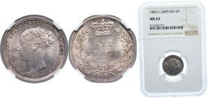 イギリス 1883年 6ペンス 銀貨 925 NGC MS 63