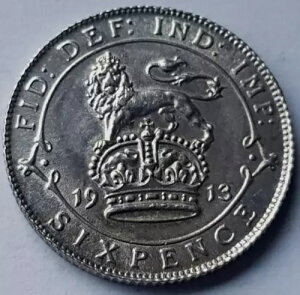 1913年 UNC 6ペンス エドワード7世銀貨