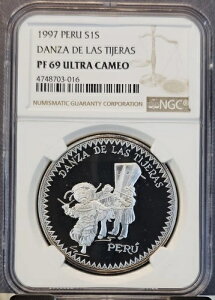 1997年 ペルー シルバー 1ソル ザ シザーズ ダンス NGC PF 69 ウルトラカメオ 希少コイン