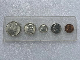 美しい1964年米国造幣局発行の5枚組シルバーコインセット（透明のキャピタルホルダー付き）