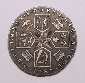 イギリス 1787年 ハート付き 6ペンス XF * 美しい ジョージ3世 英国銀貨