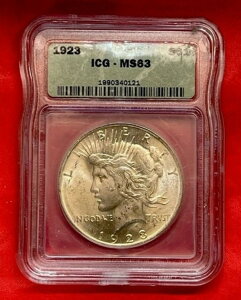 1923年 ピース シルバー ドル 魅力的で美しい光沢 認定 *ICG MS 63* DDO