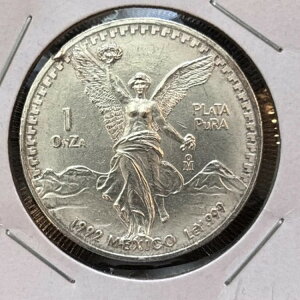 1992 メキシコ 1 オンス シルバー リベルタード ウナ オンザ プラタ プラ .999 ファイン