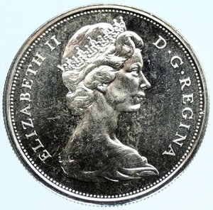 1967年 カナダ イギリス エリザベス2世 狼の遠吠え ヴィンテージ シルバー 50セントコイン i96919