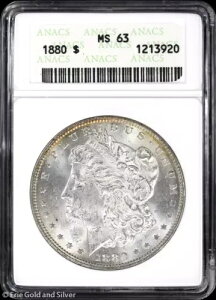 1880-P 1h K ANACS MS 63 | \[v{bNX  UNC