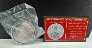 STLミント スパイシーシルバー ノーフリーライド 1オンス .999 STLミント COA付き 限定500枚