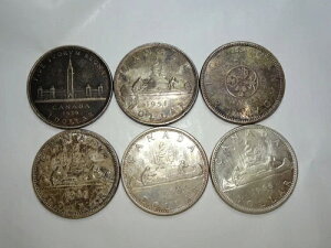カナダドル銀貨6枚セット - 1939年、1951年、1964年、1965年、1966年×2枚 グレーディング済み (#Ty84)