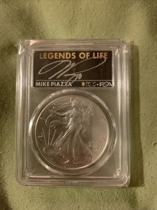 PCGS レジェンド・オブ・ライフ マイク・ピアッツァ ファースト・ストライク 2022年 シルバーイーグル MS70 サイン入りオート