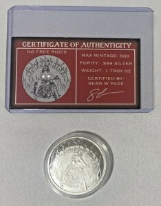 STLミント スパイシーシルバー フリーライドなし 1トロイオンス .999 シルバーラウンド COA付き LTD 500