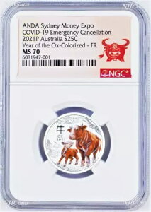 希少 2021年 シルバー シドニー ADNA 万博 丑年 1/4オンス S25c NGC MS70 FR