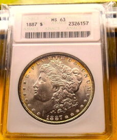 1887-P ANACS MS63 モーガン シルバードル 1ドル 古い石鹸箱ホルダー ~ トーン加工済み ~