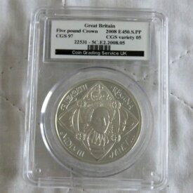 2008年エリザベス1世即位記念 ピエフォート 5ポンド銀貨 王冠銘板 CGS 97