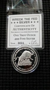 Wreck the Fed 1�I���X �V���o�[ �}�l�[�W�����g�͔ƍ� 2021 �v���[�t���E���h COA #65 �t��