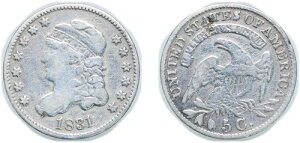 アメリカ合衆国 1831 5セント 銀 8924 1076 銅 VF