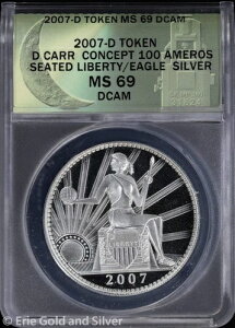 2007-D �_���E�J�[ �V���o�[ 100 �A�����X �V�[�e�b�h ���o�e�B �R���Z�v�g �g�[�N�� ANACS MS 69 DCAM