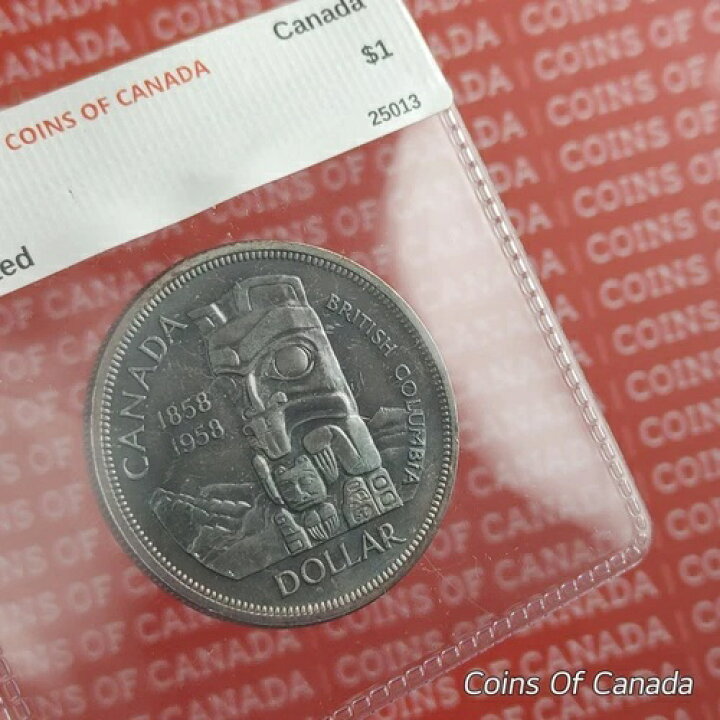 楽天市場】1958年カナダ 1ドル銀貨 未流通 美しい色合いのブルー 