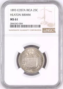 RX^J: Republic 25 Centavos 1893ANGC MS-61AKM# 130 HEATON BIRMM Vo[