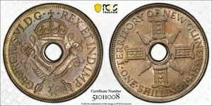 1945 年ニューギニア 1 シリング PCGS MS66 ロット番号 G158 美しい色調、最高グレード!