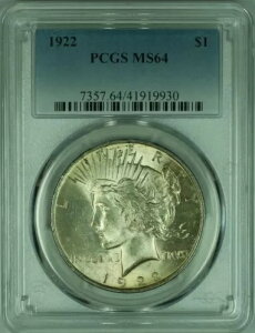 1922�N �s�[�X�V���o�[�h�� S$1 PCGS MS-64 ���C�g�g�[�� (35E)
