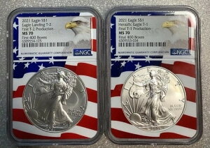 �i�R�C��2���j2021 ASE �V���o�[ 1�I���X .999 T-1 & T-2 NGC USA FLAG MS70 �t�@�C�i�� 400