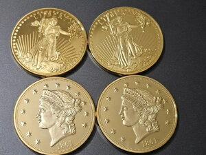 1933年セント・ゴーデンズ記念硬貨2枚と1861年20ドル金色記念硬貨2枚