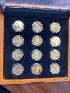 大統領記念金貨12枚セット(木製ディスプレイボックス付き)。MS、プルーフ、レヴューPf