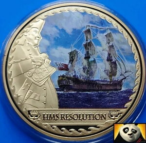 2018年 キャプテン・ジェームズ・クック号の航海 HMSレゾリューション号 金メッキ 50mm コインメダル