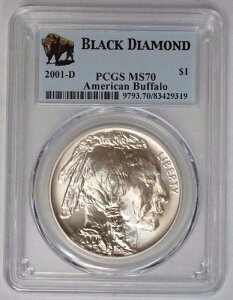 2001-D �A�����J���o�b�t�@���[�V���o�[�h�� PCGS MS-70 �u���b�N�_�C�������h���x��
