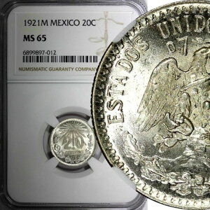 ���L�V�R ESTADOS UNIDOS MEXICANOS �V���o�[ 1921 M 20 �Z���^�{�X NGC MS65 BU KM# 438