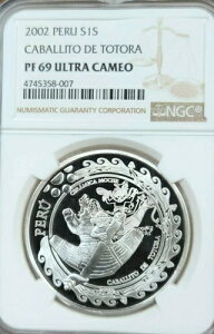 2002 ペルー シルバー 1 ソル S1S カバリート デ トトラ NGC PF 69 ウルトラ カメオ 希少コイン