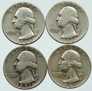アメリカ合衆国大統領ワシントン記念銀貨 25セント硬貨 4枚セット i116148