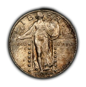 1930年 25セント スタンディングリバティクォーター - 魅力的なオリジナルトーニングBU - ビデオ - B3912