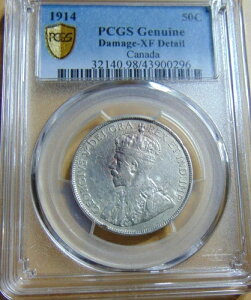 カナダ ハーフドル、1914年 PCGS、本物、グレード判定不可、XF 詳細 発行枚数 160,128枚