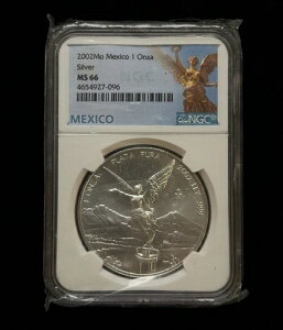 2002年-Mo メキシコ 1 オンザ NGC MS66 1オンス .999 純銀貨