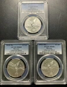 メキシコ 2010、2015、2018 シルバー 1/2 オンザ / PCGS MS68 / 美しい銀貨!