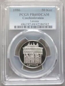 �`�F�R�X���o�L�A �V���o�[ �v���[�t 50�R���i �R�C�� 1986 KM#122 �����H�`�� PCGS PR69 �g�b�v�|�b�v??