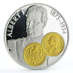 オランダ領アンティル 10 グルデン アルバート 1 世金箔プルーフ銀貨 2001 年