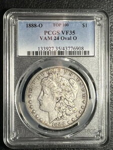 1888-O ���[�K�� �V���o�[ �_���[�ATOP 100 PCGS VF 35�AVAM 24 OVAL O�A�ɂ߂Ċ󏭁B