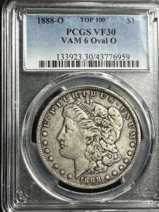 1888-O ���[�K�� �V���o�[ �_���[�ATOP 100 PCGS VF 30�AVAM 6 OVAL O�A�ɂ߂Ċ󏭁B