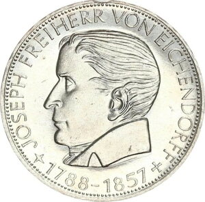 FRG �L�O�R�C�� 5 DM 1957 J Freiherr von Eichendorff pfr.�A�s�[�X/stgl �p�B J 391-