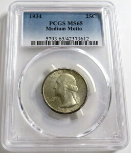 1934�N 90%�� ���V���g�� �N�H�[�^�[�h�� PCGS MS-65 �~�f�B�A�����b�g�[�X�g���C�N�^�C�v