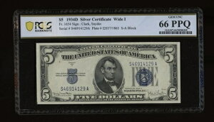 DBR 1934-D 5h Vo[ Fr. 1654Wi Ch I SA ubN PCGS-B 66 PPQ VA S46914129A