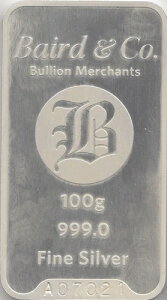 純銀100グラム3.5オンス地金バー投資ベアード&カンパニー