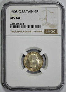 1903年 イギリス 銀貨 6ペンス シックスペンス NGC MS 64