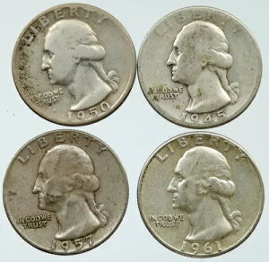 アメリカ合衆国大統領ワシントン記念銀貨 25セント硬貨 4枚セット i116203