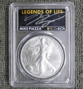 2021年 PCGS MS70 タイプ2 ファーストプロダクション シルバーイーグルドル、マイク・ピアッツァ直筆サイン入り