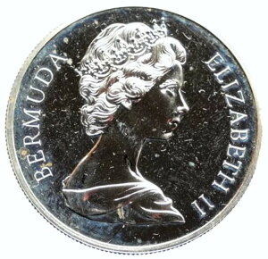 1972年 バミューダ 英国 エリザベス2世 フィリップ王子 結婚記念 銀貨 1ドル i96775
